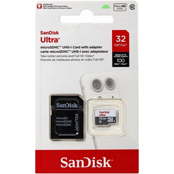 Ultra 32GB microSDHC UHS-I Card with Adapter, Silver, Standard Packaging (SDSQUNC-032G-GN6MA)