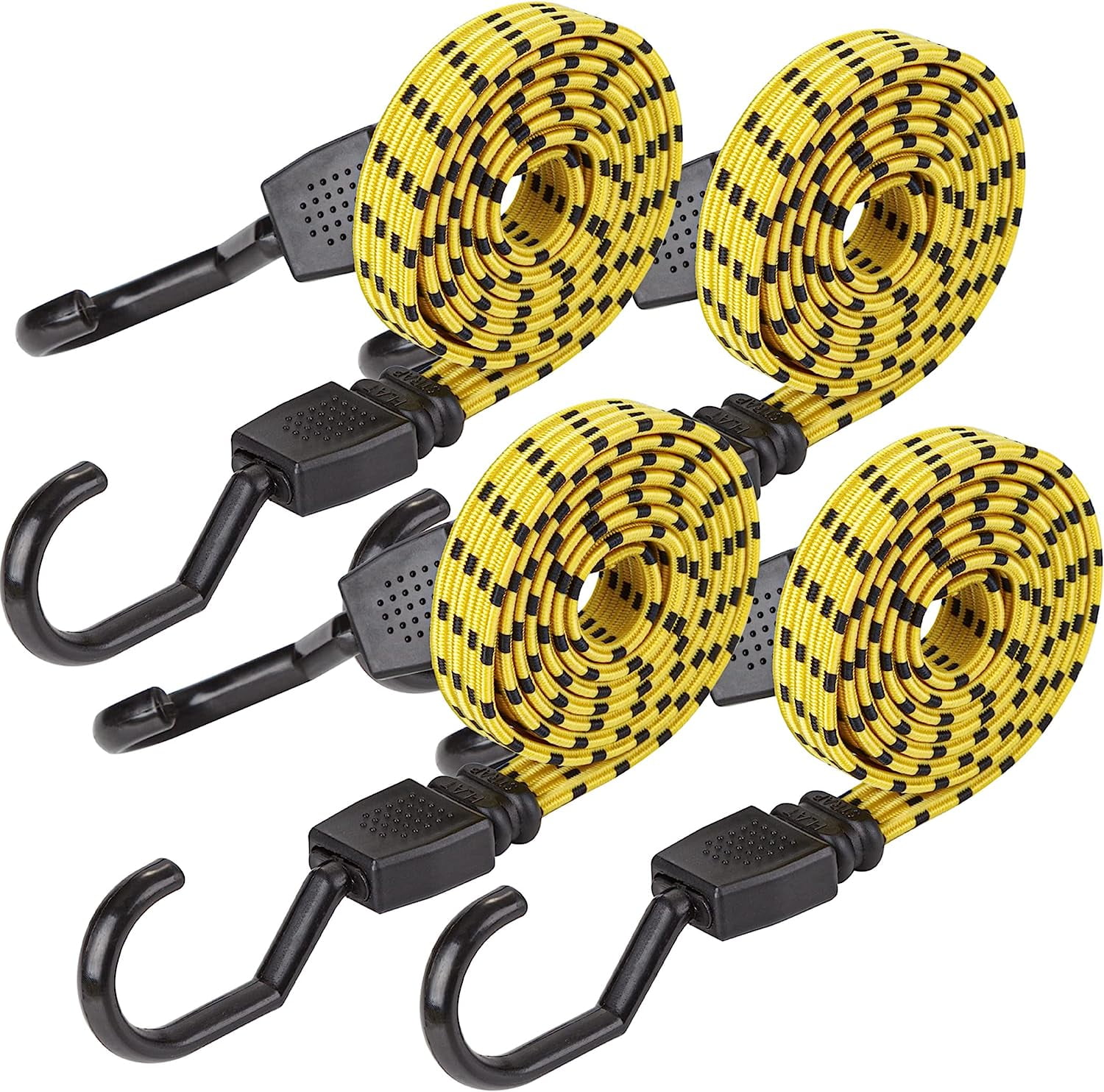 Ultra 48" Black/Yellow Flat Bungee Cord, 4pk x 48"