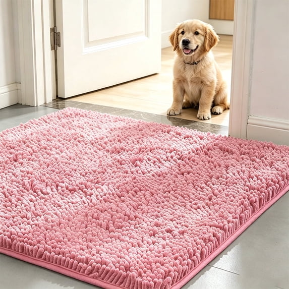 Absorbent Chenille Front Door Mat, Slip‑Resistant Pet Doormat for Muddy Dog Paws, Machine Washable Quick‑Dry Dirt‑Trapping Entry Rug, Indoor Outdoor Carpet,20"×32",Peach Pink