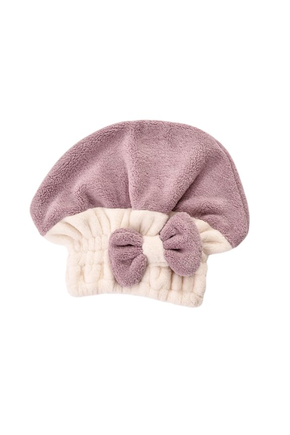 Ultra Absorbent Coral Fleece Hair Drying Towel with Bowknot, Two-Tone Thickened Hair Wrap Cap for Women Light Purple