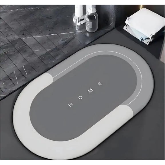 Ultra Absorbent Diatomite Bath Mat - Quick Drying Non-Slip Bathroom Rug with Rubber Backing, Anti-Microbial & Machine Washable Floor Mat for Shower Kitchen Laundry Room, Dark Gray Ellipse