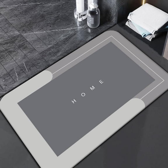 Ultra Absorbent Diatomite Bath Mat - Quick Drying Non-Slip Bathroom Rug with Rubber Backing, Anti-Microbial & Machine Washable Floor Mat for Shower Kitchen Laundry Room, Dark Gray Square shape