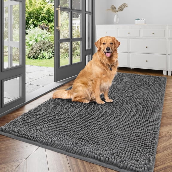 Ultra Absorbent Dog Door Mat for Muddy Paws, 72" x 36" Chenille Mud Mat for Dogs, Quick Dry, Trap Dirt Non-Slip Machine Washable Entry Rug for Indoor Outdoor Entrance, Dark Grey