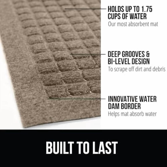 ® Ultra Absorbent Front Door Mat Outside Entrance, Traps Dirt, HydroABSORB Doormat Holds Up to 1.7 Cups Water, Stain and Fade Resistant Welcome Mat, Outdoor Entry Rug, 29x17, Beige