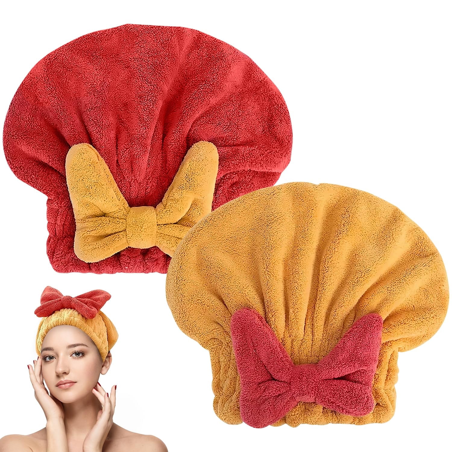 Super Saugfähiges Haarhandtuch – 2 Stück Mikrofaser-Tücher Mit Duschhaube, Schnell Trocknend, Für Langes Und Dickes Haar