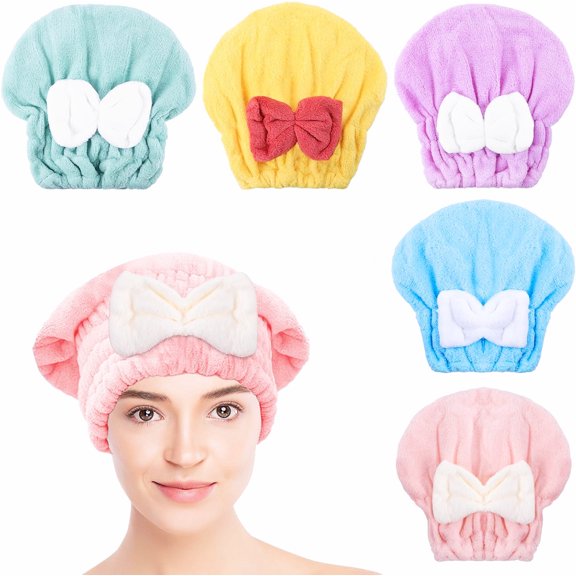 Ultra Absorbent Hair Turban Wraps Set Of 5 Microfiber Bath Caps For Women