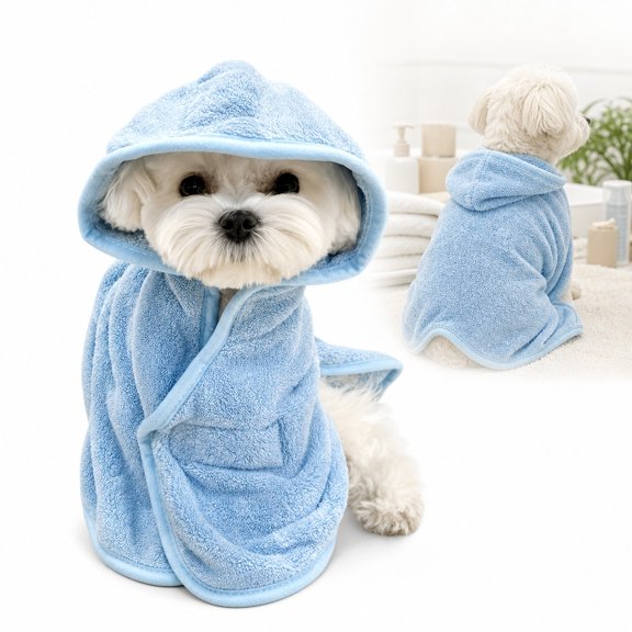 Ultra-Absorbent Hooded Pet Bathrobe for Small Dogs and Cats M Size, Non-Slip Post Bath No-Mess Quick Dry Pet Drying Robe