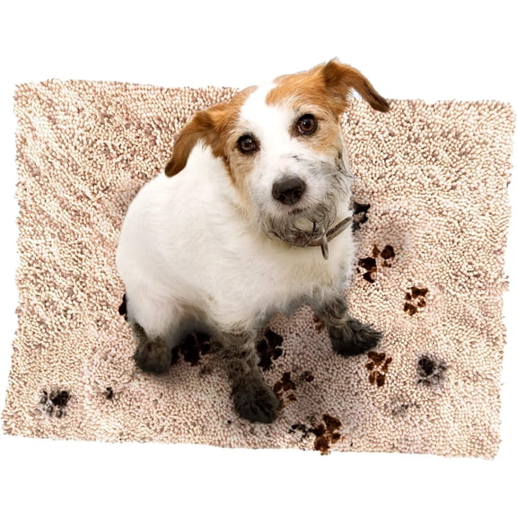Ultra Absorbent Microfiber Chenille Wet Dog Mat for Muddy Paws - Non-Slip and Machine Washable (Beige, Large 26 x 36)