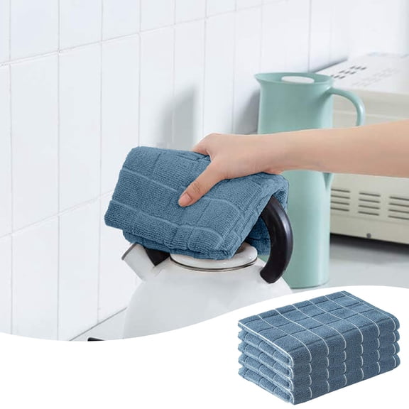 Ultra Absorbent Microfiber Hand Dish Towels Set | Soft Quick Dry Cleaning Cloths for Kitchen Table Glass | Lint-Free Non-Fading | 4 Pack 17.71x25.59 Inch | Black Gray Blue Pink Yellow