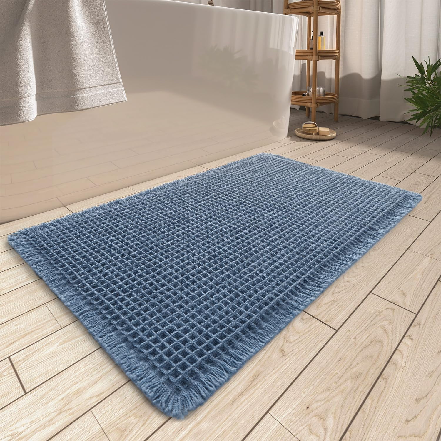 Ultra Absorbent Non-Slip Waffle Bath Mat, Quick Dry & Washable, 17