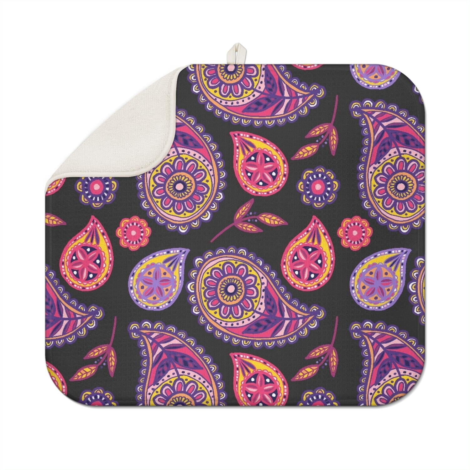 Drying Pad Pattern Ultra Absorbent Paisley Coffee Mat – Microfiber Dish Drying Pad with ...