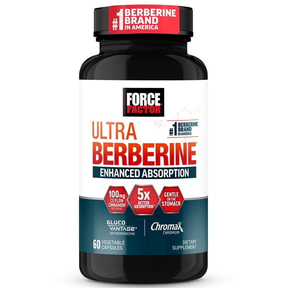 Force Factor Ultra Berberine Enhanced Absorption for Metabolism, Fat Loss & Blood Sugar Support, Gentle on The Stomach, 60 Capsules