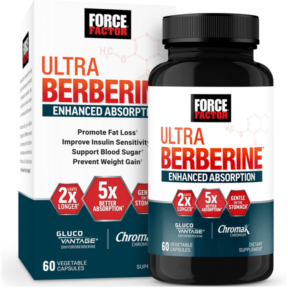 Force Factor Ultra Berberine Enhanced Absorption for Metabolism, Fat Loss & Blood Sugar Support, Gentle on The Stomach, 60 Capsules