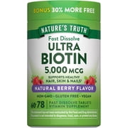Ultra Biotin 5000mcg | 78 Fast Dissolve Tablets | Hair Skin and Nails Supplement | Berry Flavor | by Natures Truth