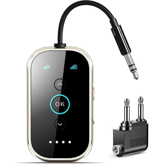 Ultra Bluetooth 5.4 Transmitter Receiver with CNC Metal & Glass Airplane Bluetooth Adapter with Qualcomm aptX LL/HD Works with 2 AirPods & Headphones Wireless Audio Transmitter for Travel/TV/Gym