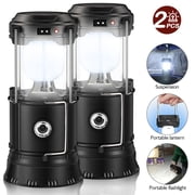 Ultra Bright Camping Lantern with Rechargeable Batteries, Water Resistant Portable LED Solar Collapsible Camping Lantern Flashlights Torch for Outdoor 2pcs