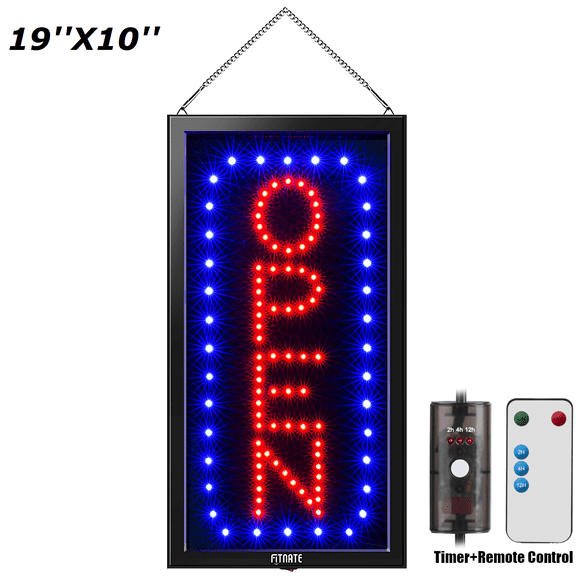 Ultra Bright LED Neon Open Light Sign Business Flashing Lamp Board +Timer Remote 19x10inches LED Open Sign