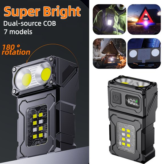 Ultra Bright Mini LED Rechargeable Flashlight COB Work Light, Rotatable Head, Magnetic Base  Metal Clip, 7 Lighting Modes, High Capacity Battery, for Outdoor Camping, Repair  Emergency Use