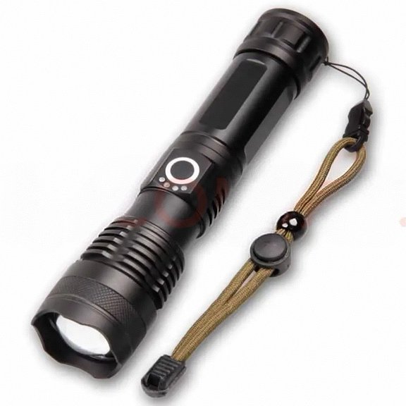Ultra-Bright P50 Quad-Core LED Flashlight, USB Rechargeable, Zoomable, 5-Level Brightness, Long-Range, with Power Display