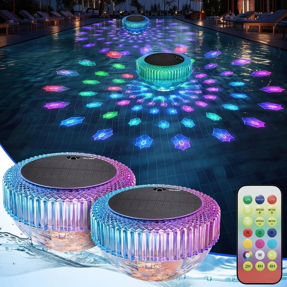 Ultra-Bright Solar Floating Pool s, IP68 RGB Color Changing s with Timer, Controlled by IR Remote or Button for Swimming Pool, Pond, Hot Tub, Garden (Pack of 2)