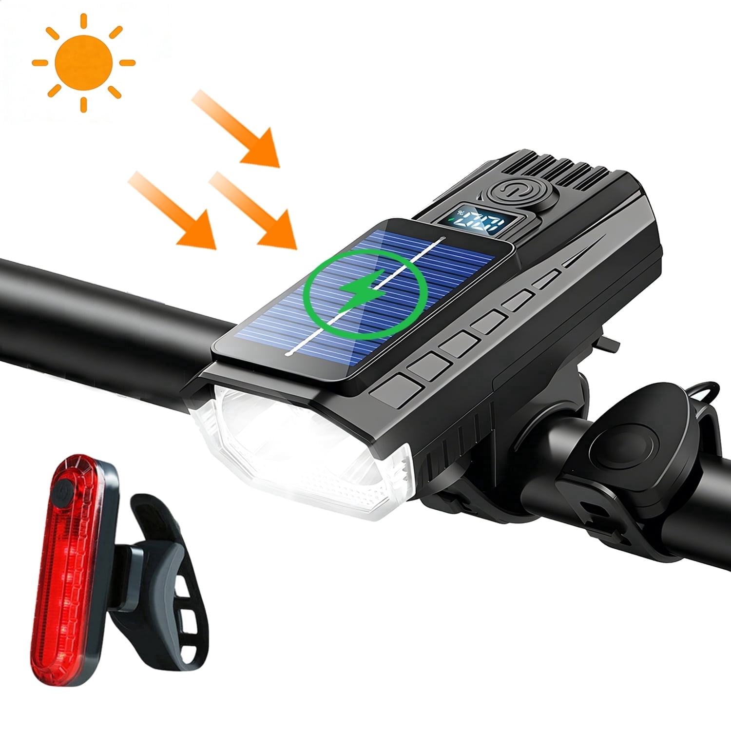 Solar Ride Back Glass Bike Lights for Night Riding, Solar Bike Lights USB Rechargeable Bike ...