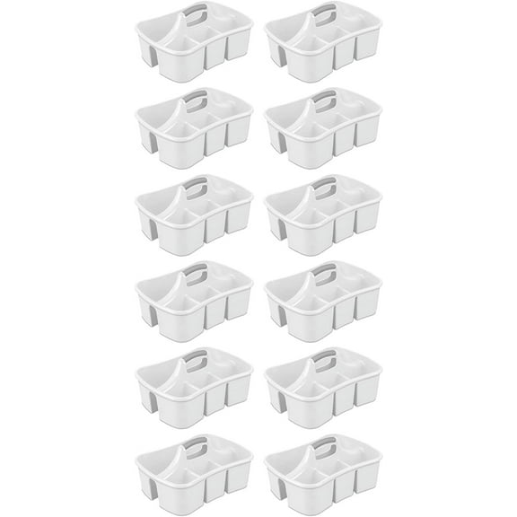 Ultra Caddy Portable Plastic Bathroom Storage Caddy - 5 Compartments, Handle - 12 Pack, White