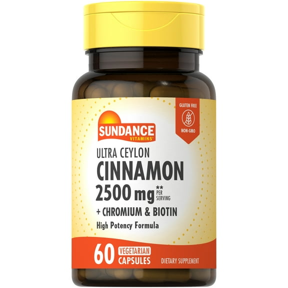 Ultra Ceylon Cinnamon 2500mg | 60 Capsules | With Chromium and Biotin | by Sundance