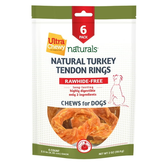 Ultra Chewy 2.5" Natural Turkey Tendon Ring Chews for Dogs 6pk