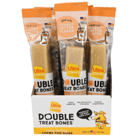 Ultra Chewy Double Treat Bone Peanut Butter Flavor Treat for Dogs, 24 pack