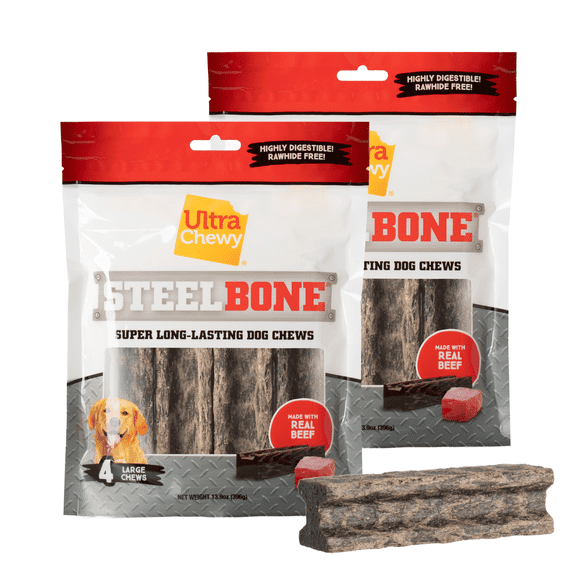 Ultra Chewy Steel Bones Beef Treat for Dogs, Large (2 Pack)