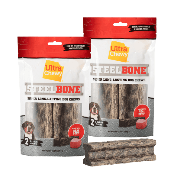 Ultra Chewy Steel Bones Beef Treat for Dogs, XLarge (2 Pack)