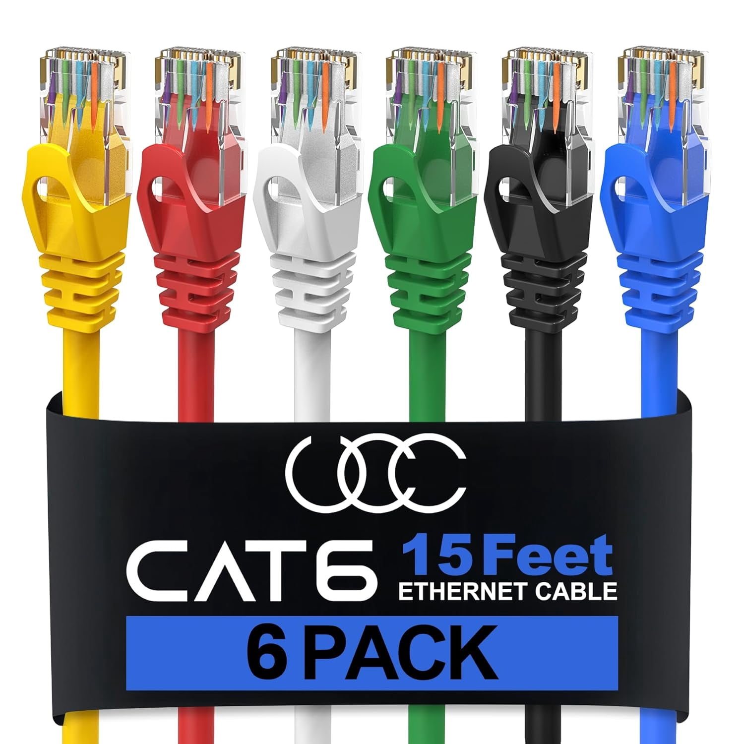 Ultra Clarity Cables Cat6 Ethernet Cable, 15 Feet (6 Pack) LAN, utp Cat 6, RJ45, Network Cord, Patch, Internet Cable -