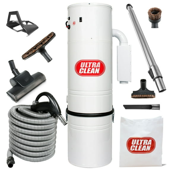 Ultra Clean Central Vacuum Unit 7,500 sq. ft. Air Turbo Power Nozzle ON/Off Control Switch Hose & Set of Wands (35 Ft)