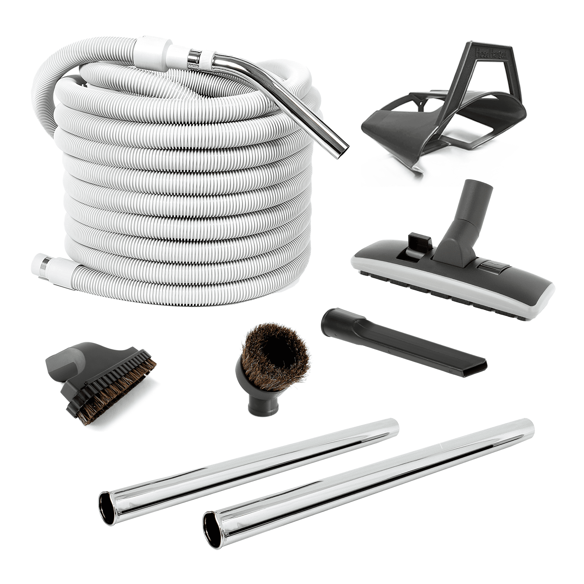Ultra Clean Deluxe Central Vacuum Hose and Attachment Kit for Bare Flooring, Hardwood, Ceramic, Tiles and Rugs (Black, 50 ft)
