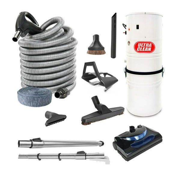 Ultra Clean SC100 Heavy Duty Powerful Central Vacuum System – Made in Canada – with Deluxe Electric Hose, Powerhead and Accessory Package (35 ft, Direct Connect, Black)