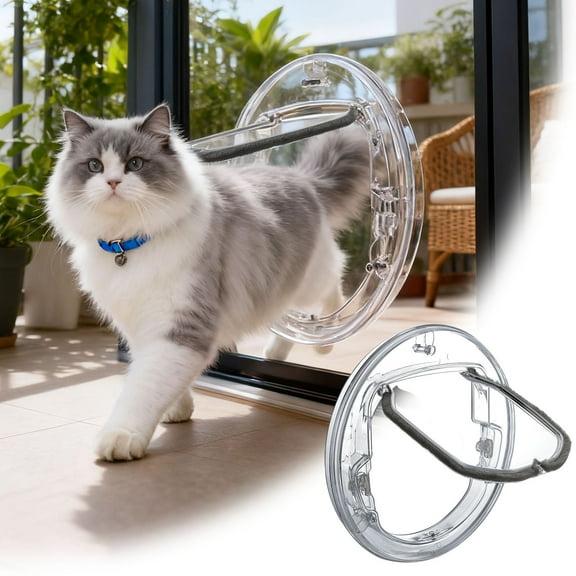 Ultra Clear Cat Door Flap with Lock for Windows & Glass Doors, Transparent Round Hole Pet Door for Small Dogs & Puppies,Cat Flap for Interior Exterior Doors,Small Pet Door for Cats Kitten and Doggie