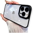 thumbnail image 1 of Ultra Clear Metal Camera Leather Frame Acrylic Case Compatible with iPhone Case (iPhone 15 Pro,White), 1 of 8