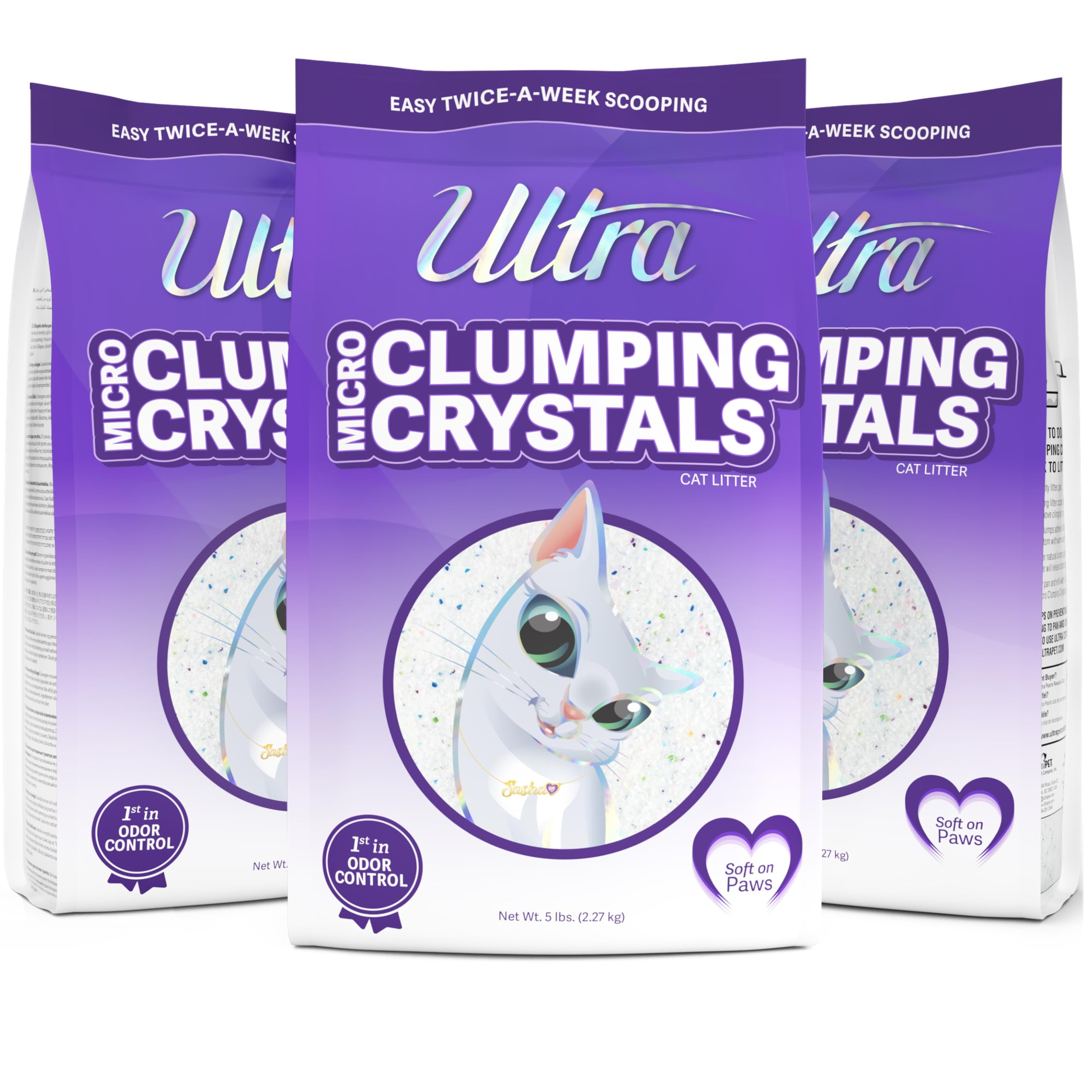 Ultra Clumping Micro Crystals Premium Cat Litter - Dust Free, Soft on Paws, Fragrance Free - 15 Lbs. Total (3pk of 5 Lbs.) C80