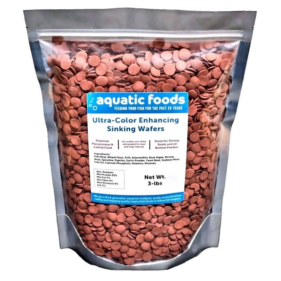 Ultra-Color Enhancing 1/2" Small Sinking Wafers with Color Enhancing Astaxanthin for Plecos, Shrimp, Snails, Crayfish, Crabs, Bottom Fish, All Herbivorous and Omnivorous Tropical Fish... 3-lb Bag