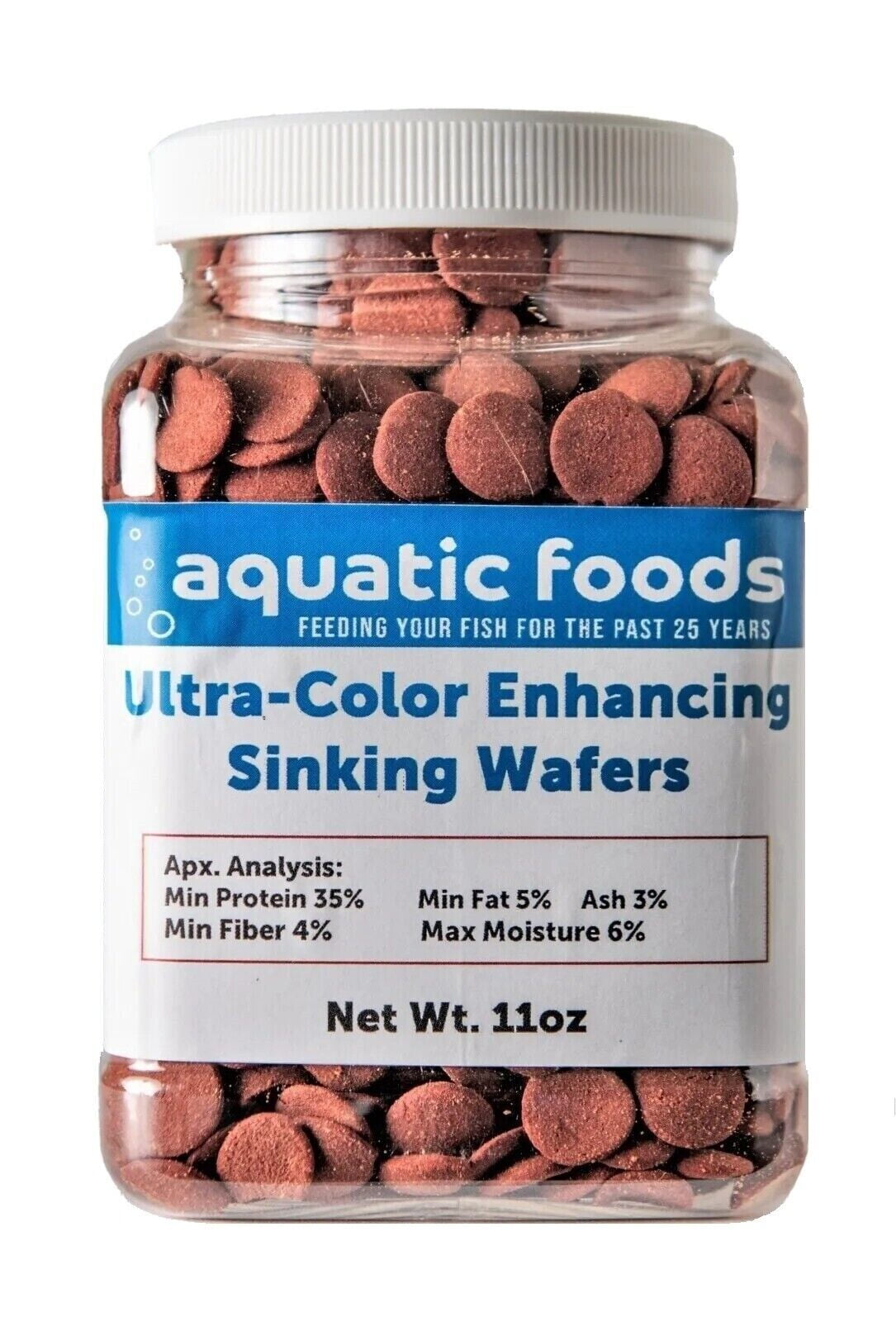 Ultra-Color Enhancing 1/2" Small Sinking Wafers for Bottom Fish, Shrimp, Snails, Crabs, Crayfish, All Tropical Fish...11oz Small Jar