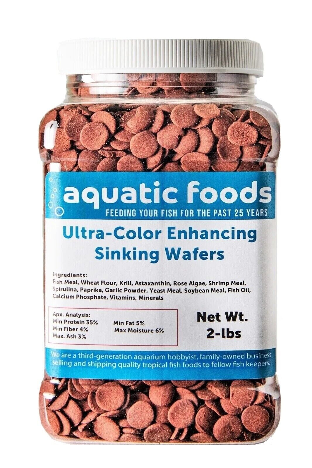 Ultra-Color Enhancing 1/2" Small Sinking Wafers for Bottom Fish, Shrimp, Snails, Crabs, Crayfish, All Tropical Fish...2-lb Med Jar