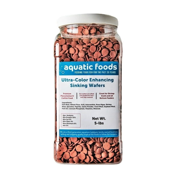 Ultra-Color Enhancing 1/2" Small Sinking Wafers for Bottom Fish, Shrimp, Snails, Crabs, Crayfish, All Tropical Fish...5-lb Lg Jar