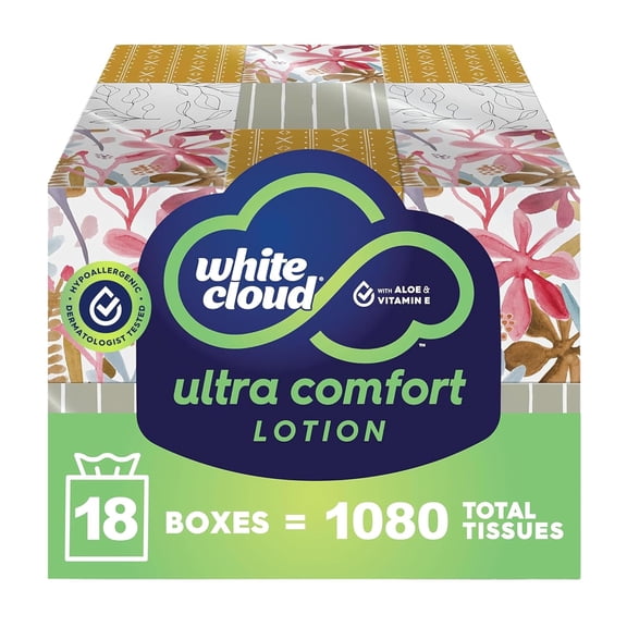 Ultra Comfort Lotion 3-Ply Facial Tissue with Aloe & Vitamin E, 18 Box Multipack, 60 Tissues Per Box