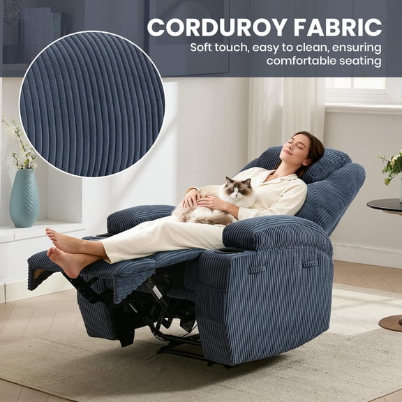 Ultra-Comfortable Corduroy Electric Recliner Chair - 135° Forward & Backward Adjustment, Heated Massage