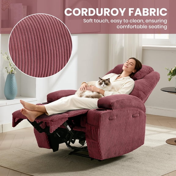 Ultra-Comfortable Corduroy Electric Recliner Chair - 135° Forward & Backward Adjustment, Heated Massage