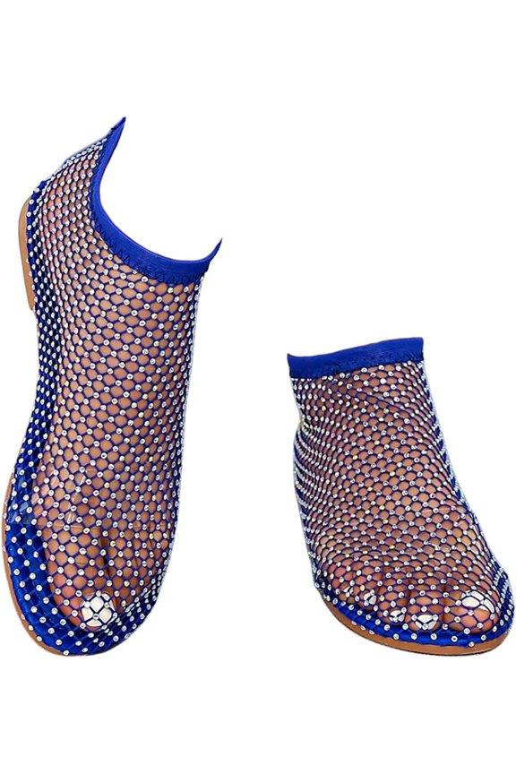 Ultra Comfortable Mesh Flats for Women Fishnet Sandals Low Heel Slip on Rhinestone Shoes