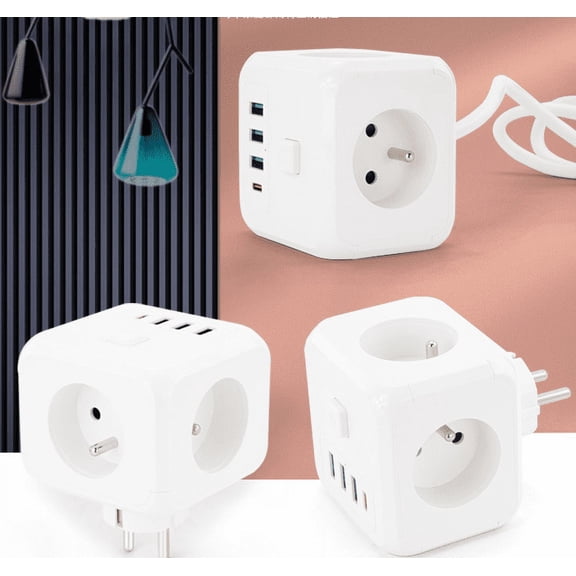 Ultra-Compact Europe Travel Adapter with 3 AC Outlets & 3 USB Charging Ports, Safe Grounded for Germany France Travel Essentials