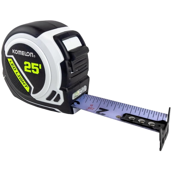 Ultra Compact Measuring Tape With Led Light 7.6M White Black Nylon Blade