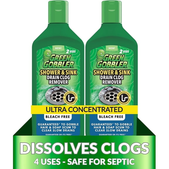 Ultra Concentrated Drain Clog Remover & Cleaner | Powerful Hair, Grease & Soap Dissolver for Bathroom, Kitchen, Shower, Sink & Toilet | Safe for Pipes & Septic Systems | 2 Pack