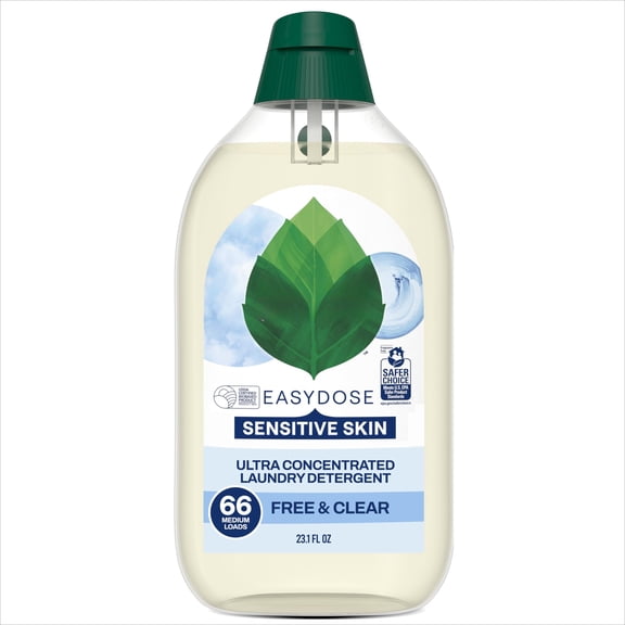 Ultra Concentrated Laundry Detergent, Free & Clear, 66 Loads, 23.1 fl oz, Plant-Based Formula for Sensitive Skin and Easy Measuring